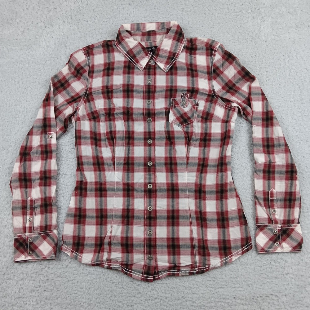 Guess Button Up Shirt Plaid Woman L Red Back Embroidery W03210BGRH0